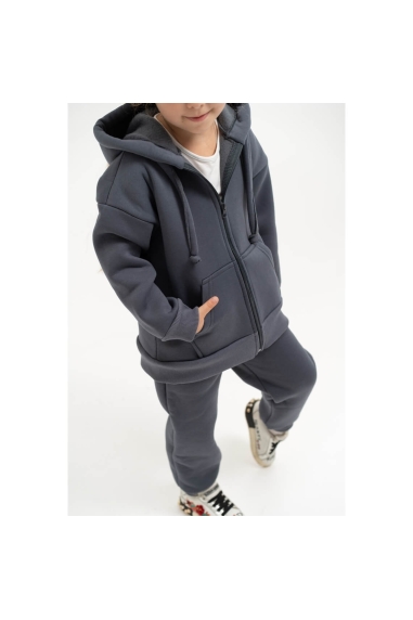 Теплий костюм для дівчинки графіт тринитка на флісі - 2