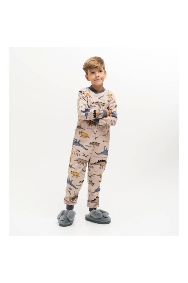 Піжама-комбінезон для хлопчика Діно бежевий начіс (футер) - 1