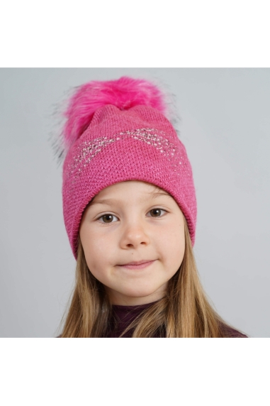 Шапка для дівчинки малиновий в'язка - 1