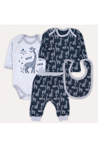 Комплект ясельний  багатопредметник Жирафи темно-синій інтерлок