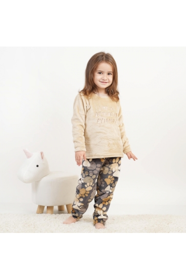 Піжама пухнаста для дівчаток Лапки бежевий велсофт
