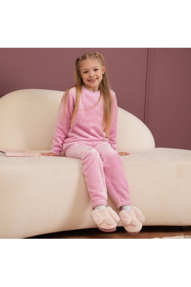 Піжама тепла для дівчинки рожева велсофт