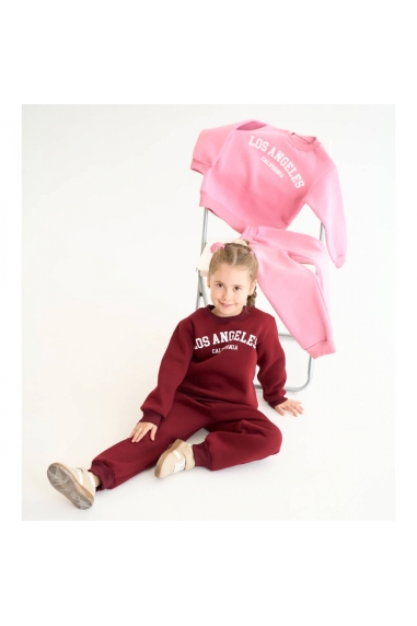 Костюм теплий для дівчинки бордо тринитка на флісі