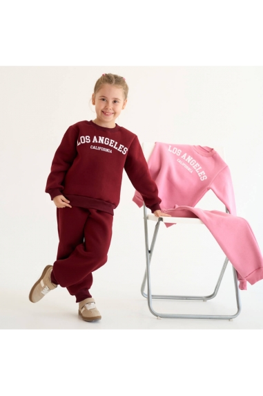 Костюм теплий для дівчинки бордо тринитка на флісі - 1