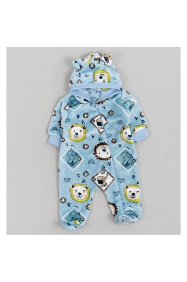 Пухнастий комбінезон для малят Левеня блакитний велсофт