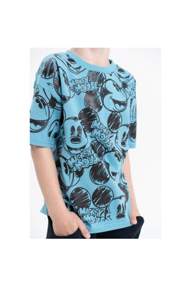 Футболка для хлопчика Мікі бірюза кулір-двонитка - 1