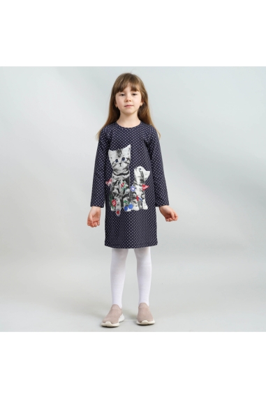 Сукня для дівчинки в горошок з Кошенятами темно-синій фулікра