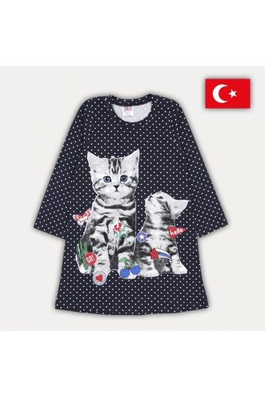Сукня для дівчинки в горошок з Кошенятами темно-синій фулікра - 1