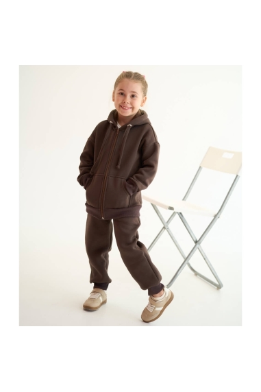 Теплий костюм для дівчинки шоколад тринитка на флісі