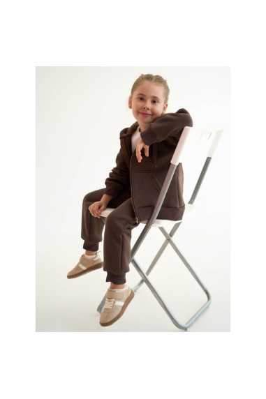 Теплий костюм для дівчинки шоколад тринитка на флісі - 3