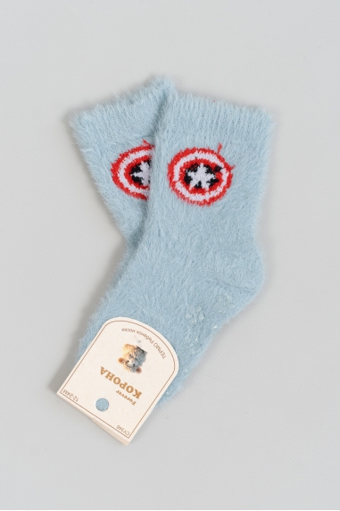 Шкарпетки пухнасті з антиковзанням блакитний ангора