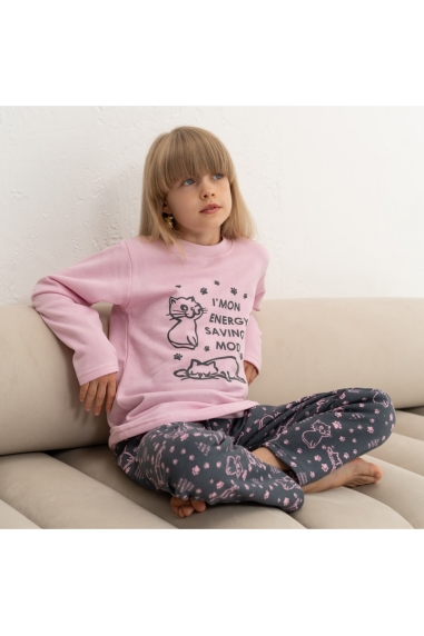 Піжама  для дівчинки Киці рожева начіс (футер) - 1