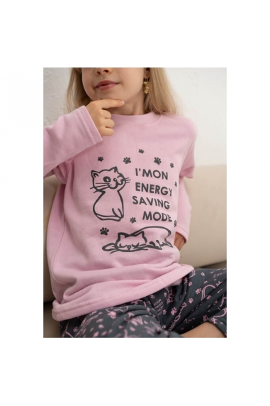 Піжама  для дівчинки Киці рожева начіс (футер) - 2