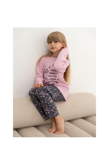 Піжама  для дівчинки Киці рожева начіс (футер) - 3