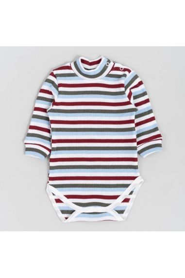 Боді теплий в полоску блакитний-бордовий рубчик з начісом