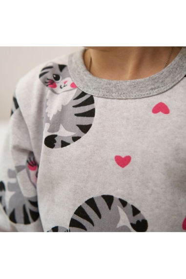 Піжама для дівчинки Киці сірий начіс (футер) - 1