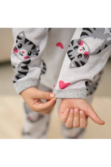 Піжама для дівчинки Киці сірий начіс (футер) - 2