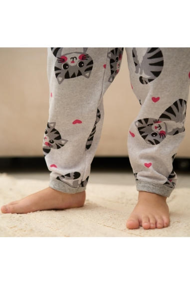 Піжама для дівчинки Киці сірий начіс (футер) - 3