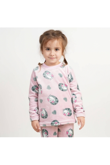 Піжама для дівчинки Киці рожевий велсофт - 1