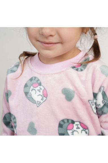 Піжама для дівчинки Киці рожевий велсофт - 2