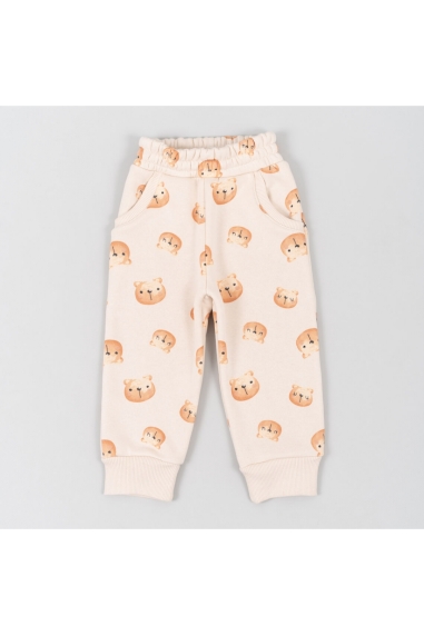 Теплі штанці для малят Ведмедики молочний тринитка на флісі