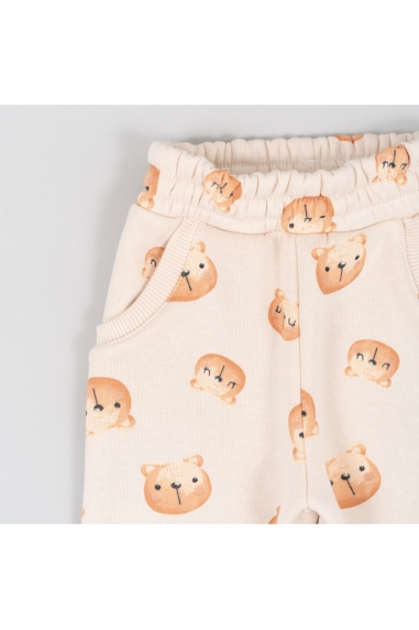 Теплі штанці для малят Ведмедики молочний тринитка на флісі - 1
