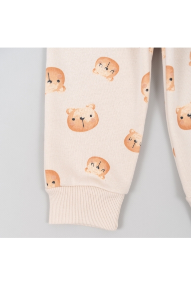 Теплі штанці для малят Ведмедики молочний тринитка на флісі - 2