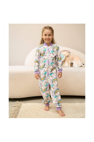 Піжама-комбінезон для дівчинки  Єдинорог бузковий начіс (футер)