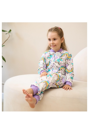 Піжама-комбінезон для дівчинки  Єдинорог бузковий начіс (футер) - 4