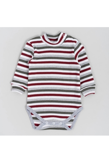 Боді теплий в полоску сіро-бордовий рубчик з начісом