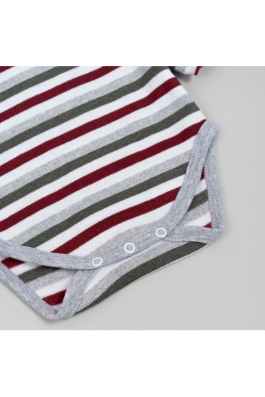 Боді теплий в полоску сіро-бордовий рубчик з начісом - 1