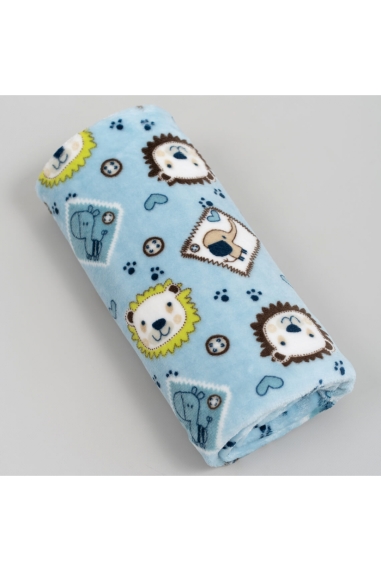 Пухнастий плед ясельний звірюшки блакитний велсофт - 1