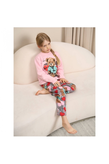 Піжама для дівчинки Ведмедики рожевий начіс (футер) - 1