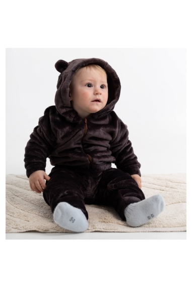 Куртка для малят пухнаста з вушками шоколад велсофт