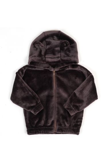 Куртка для малят пухнаста з вушками шоколад велсофт - 1