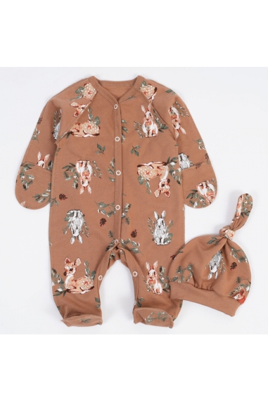 Сліп для новонароджених з шапочкою вузликом для дівчинки карамельний начіс високої якості