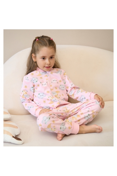 Піжама-комбінезон для дівчинки  Хмаринки рожевий начіс (футер)