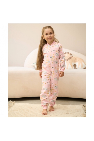 Піжама-комбінезон для дівчинки  Хмаринки рожевий начіс (футер) - 1