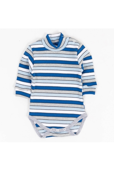 Боді теплий в полоску  рубчик з начісом сіро-блакитний щільний стретч з начісом