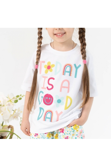 Комплект для дівчинки Квіти білий стретч-кулір - 1