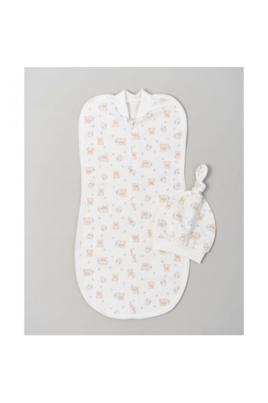 Пелюшка-кокон з шапочкою Ведмедик, зайка молочний начіс