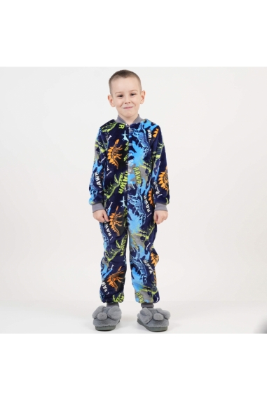 Піжама-комбінезон для хлопчика синій Діно велсофт