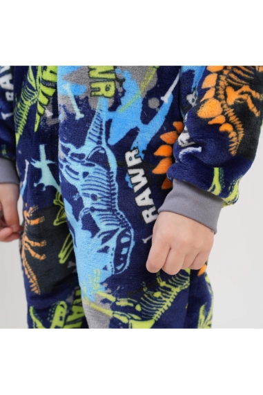 Піжама-комбінезон для хлопчика синій Діно велсофт - 1