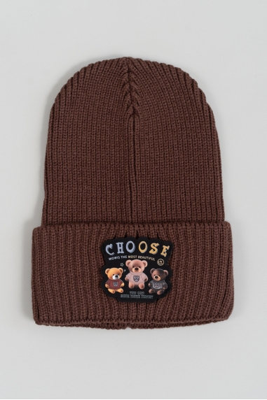 Шапка для дівчинки шоколад в'язка