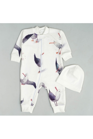 Комбінезон з шапочкою ясельний білий тринитка петля
