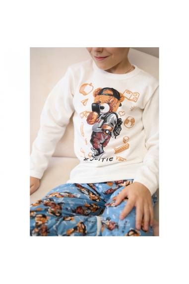 Піжама для хлопчика Ведмедик молочний блакитний начіс(футер) - 1