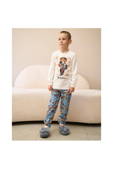 Піжама для хлопчика Ведмедик молочний блакитний начіс(футер) - 3
