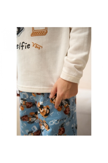 Піжама для хлопчика Ведмедик молочний блакитний начіс(футер) - 4