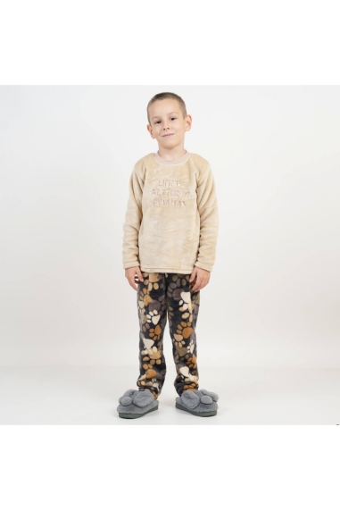 Піжама для хлопчика бежевий Лапки велсофт