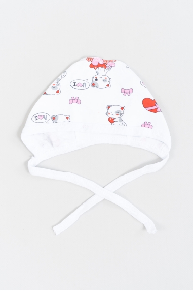 Шапочка ясельна для дівчинки Котики біла інтерлок